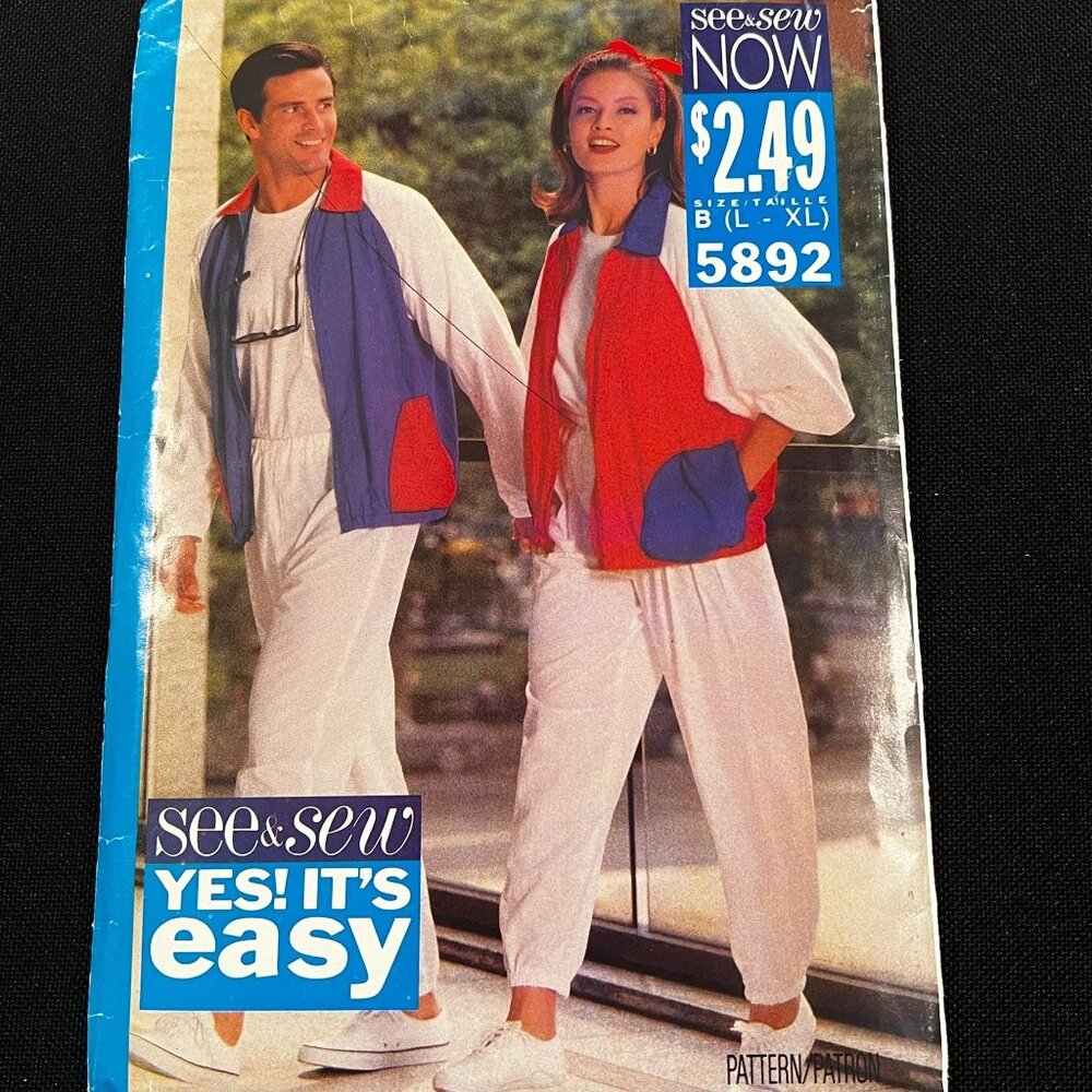 See & Sew Pattern 5892 Unisex Jacket & Pants B (L-XL) 80s Parachute Pants Jacket